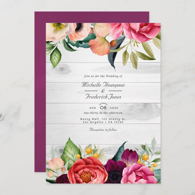 Rustic Boho Floral Bohemian QR Code RSVP Wedding I Invitation (Front/Back)