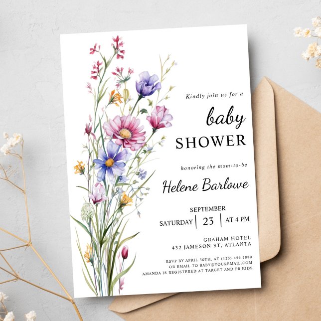 Rustic Boho Floral Boy Girl Wildflower Baby Shower Invitation (Rustic Boho Floral Boy Girl Wildflower Baby Shower Invitation)