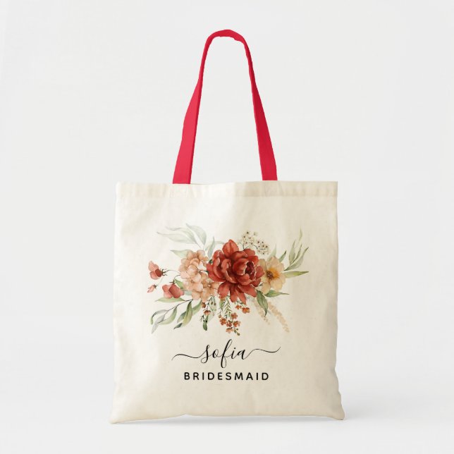 Rustic Boho Floral Bridesmaid Wedding Tote Bag (Front)