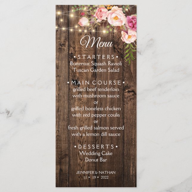 Rustic Boho Floral Country Wedding Menu (Front)