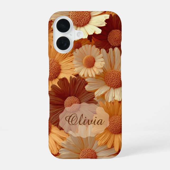 Rustic Boho Floral Daisy Pattern Custom Name Case (Back)