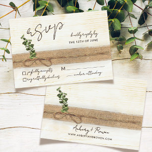 Rustic Boho Floral Eco Wood Eucalyptus Wedding RSVP Card