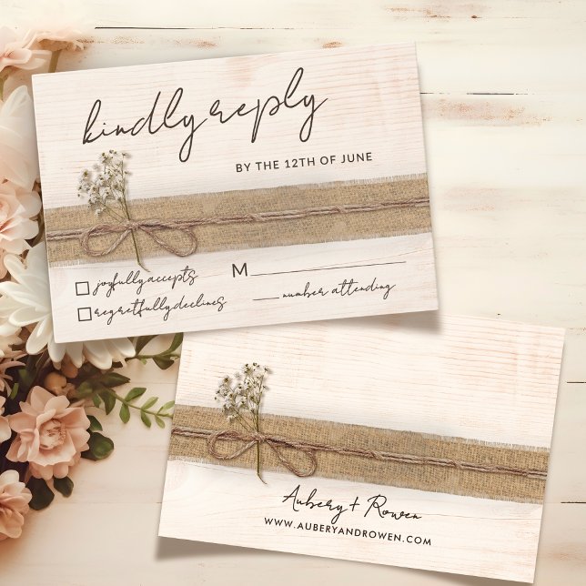 Rustic Boho Floral Eco Wood Wildflower Wedding RSVP Card (Creator Uploaded)