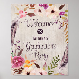Rustic Boho Floral Graduation Poster Calligraphy