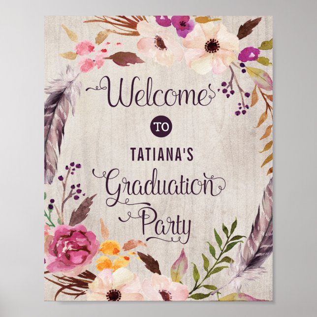 Rustic Boho Floral Graduation Poster Calligraphy (Front)