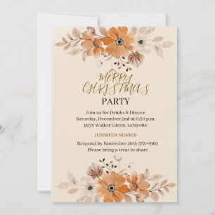 Rustic Boho Floral Holiday Party Invitation