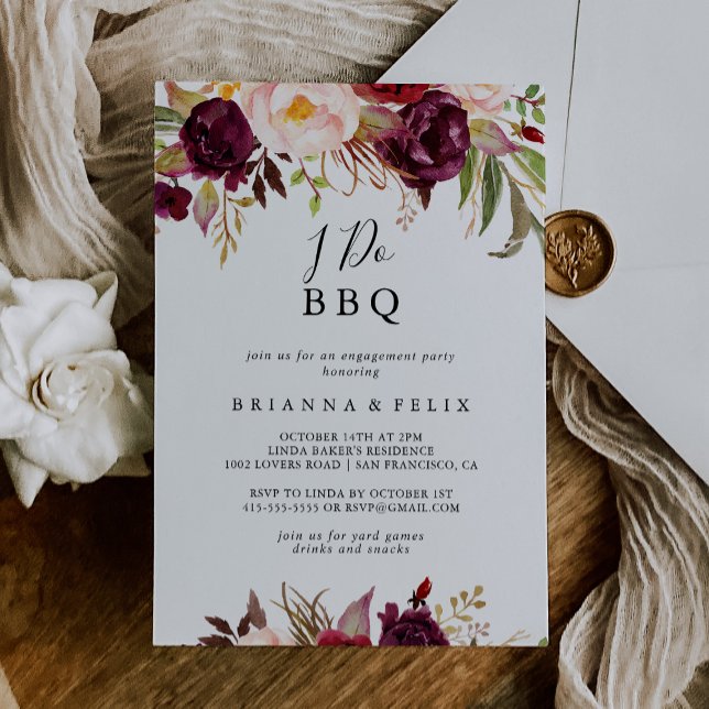 Rustic Boho Floral I Do BBQ Engagement Party Invitation (Creator Uploaded)