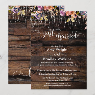Rustic Boho Floral Just Married Reception-Only Invitation