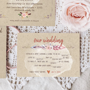 Rustic Boho Floral Kraft Wedding RSVP Card