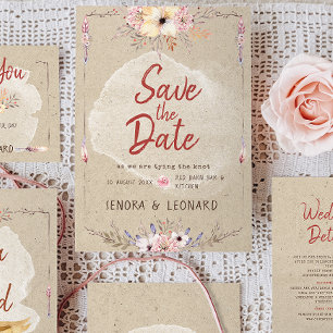 Rustic Boho Floral Kraft Wedding Save The Date