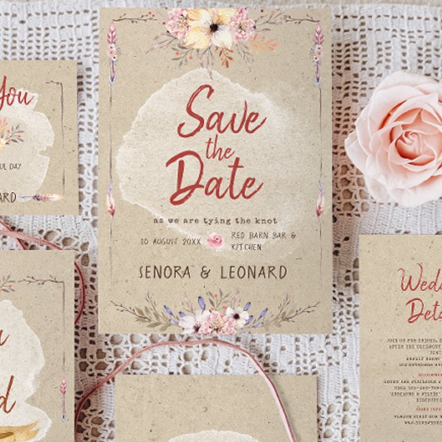 Rustic Boho Floral Kraft Wedding Save The Date (Creator Uploaded)