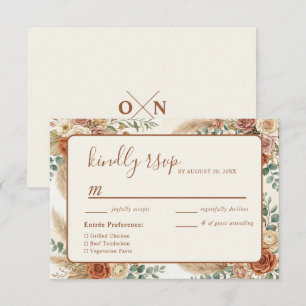 Rustic Boho Floral Pampas Wedding RSVP Card