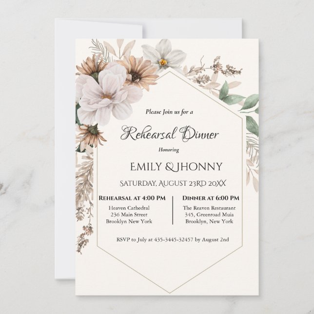 Rustic Boho Floral Rehearsal Dinner Invitation (Front)