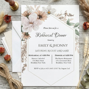 Rustic Boho Floral Rehearsal Dinner Invitation