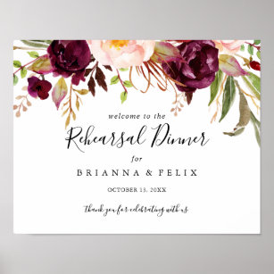 Rustic Boho Floral Rehearsal Dinner Welcome Sign