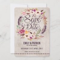 Rustic Boho Floral Save the Date Invitation