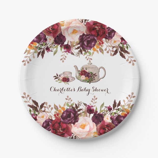 Rustic Boho Floral Shower Tea Party 7" Plate (Front)