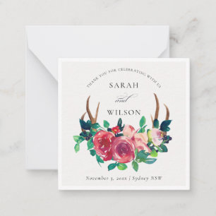 Rustic Boho Floral Stag Antlers Wedding Thank You Card