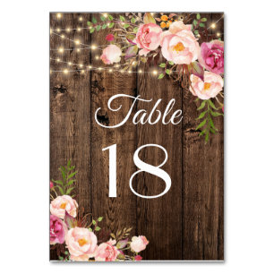 Rustic Boho Floral String Lights Wedding  Table Nu Number