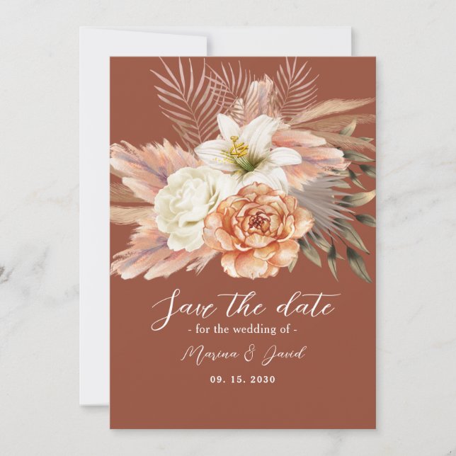 Rustic Boho Floral Terracotta Wedding Save The Date (Front)