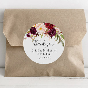 Rustic Boho Floral Thank You Wedding Favour Classic Round Sticker