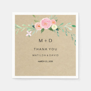 Rustic Boho Floral Thank You Wedding Napkin