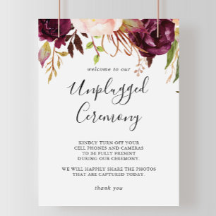 Rustic Boho Floral Unplugged Ceremony Sign