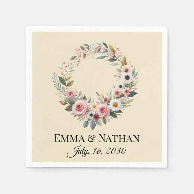 Rustic Boho Floral Watercolor Wedding Napkins (Front)