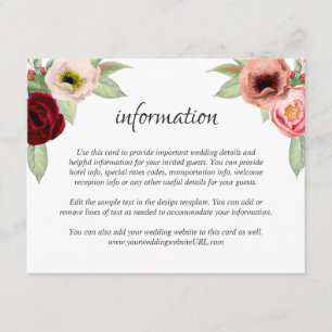 Rustic Boho Floral Wedding Details Information Enclosure Card
