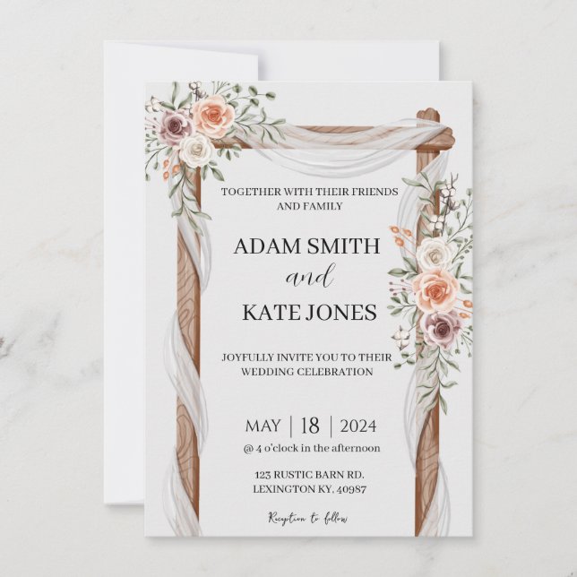Rustic Boho Floral Wedding Invitation (Front)