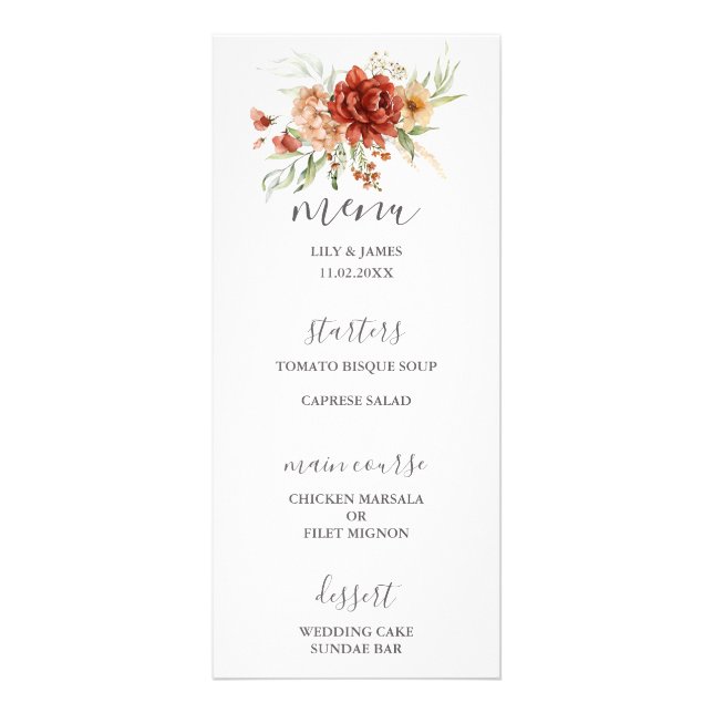 Rustic Boho Floral Wedding Menu (Front)