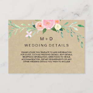 Rustic Boho Floral Wedding Reception Details Enclosure Card