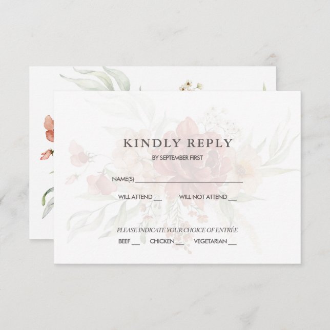 Rustic Boho Floral Wedding RSVP Invitation  (Front/Back)