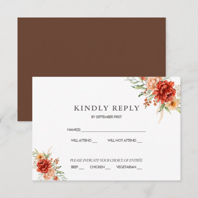 Rustic Boho Floral Wedding RSVP Invitation  (Front/Back)