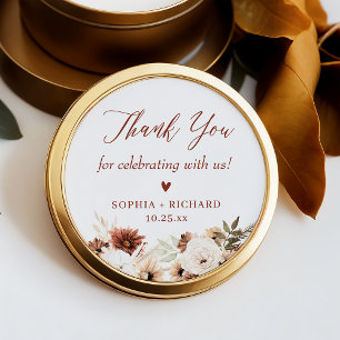 Rustic Boho Floral Wedding Thank You Favour Classic Round Sticker