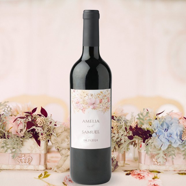 Rustic Boho Floral Wedding Wine Label (Creator Uploaded)