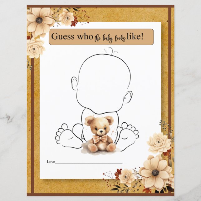 Rustic Boho Floral Who will Baby Look Like Game (Front)