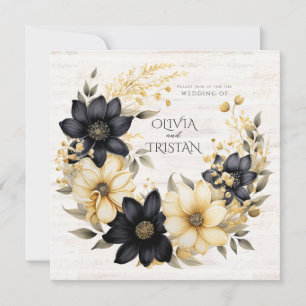 Rustic Boho Floral Wood Wedding Invitation