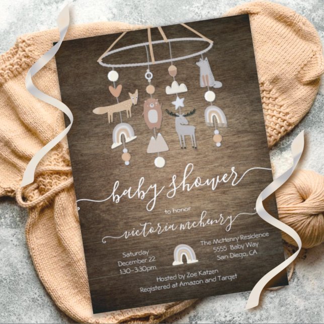 Rustic Boho Forest Animals Mobile Baby Shower Invitation (Creator Uploaded)