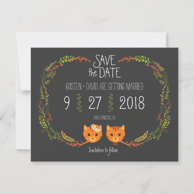 Rustic Boho Forest Cats Wedding Invitation (Front)
