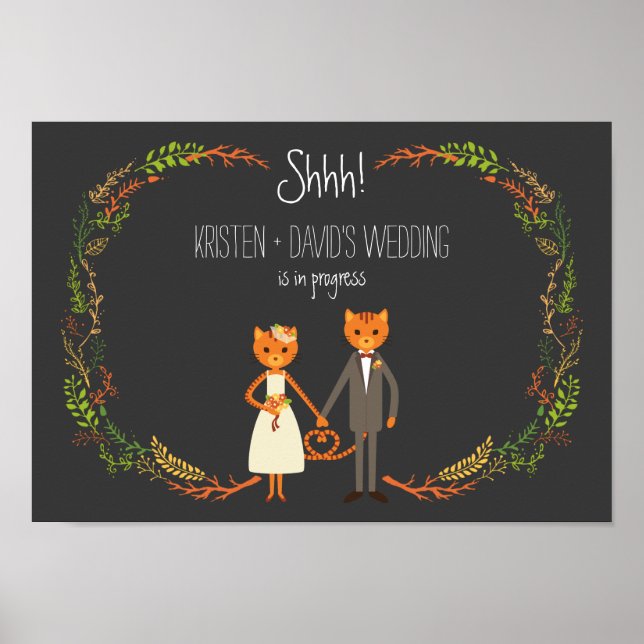 Rustic Boho Forest Cats Wedding Invitation Poster (Front)