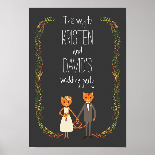 Rustic Boho Forest Cats Wedding Invitation Poster (Front)