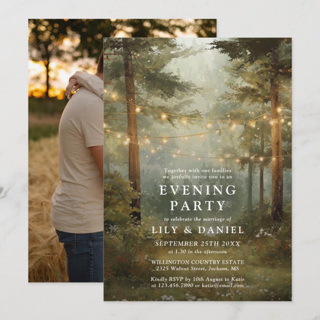 Rustic Boho Forest Photo Wedding Evening Party Invitation (Front/Back)