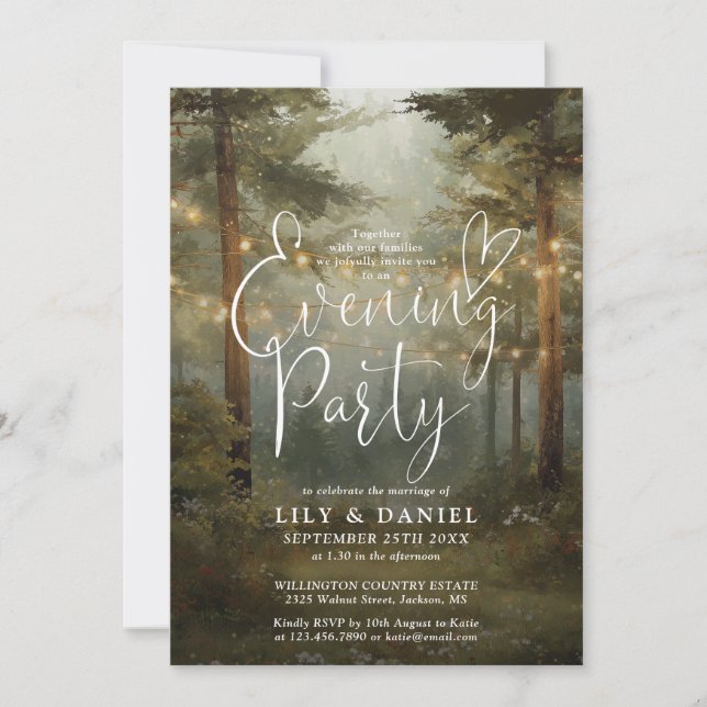 Rustic Boho Forest String Lights Evening Party Invitation (Front)