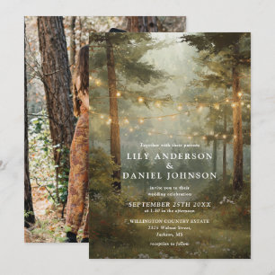 Rustic Boho Forest String Lights Wedding Photo Invitation