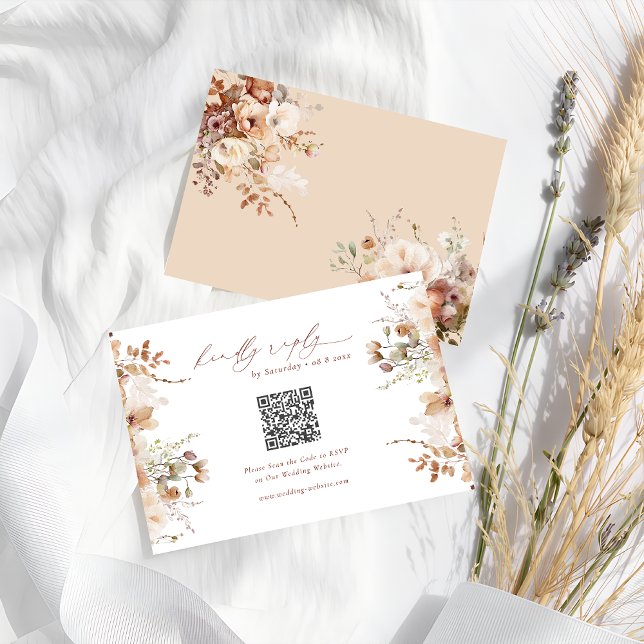 Rustic Boho Garden Flowers Wedding QR Code RSVP Enclosure Card (Creator Uploaded)