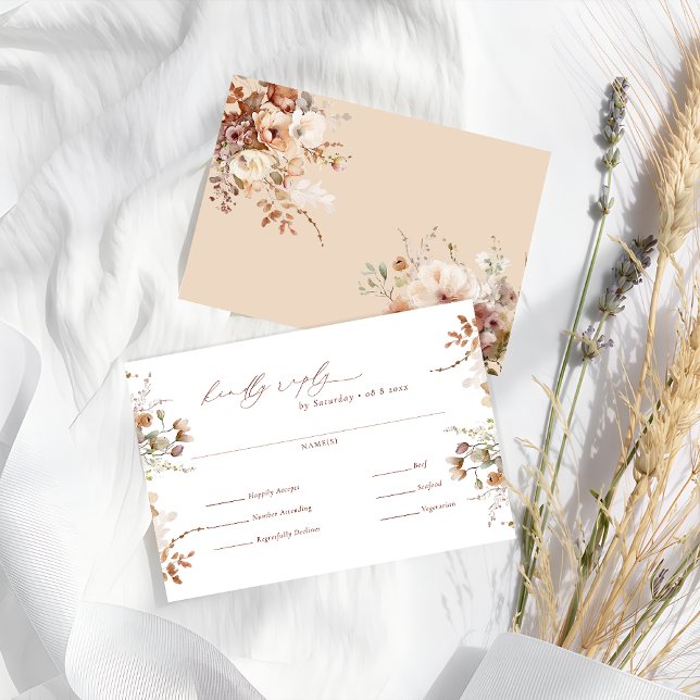 Rustic Boho Garden Wedding Meal Choice RSVP Card (Creator Uploaded)