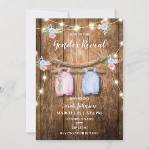 Rustic boho gender reveal party invitation