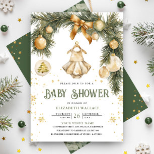 Rustic Boho Girl Winter Christmas Baby Shower Invitation