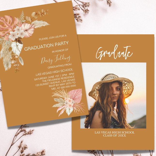 Rustic Boho Graduation Photo Party Invite (Creator Uploaded)